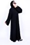 Elegant Black Beaded Line Abaya with Matching Hijab - 6