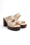 St 01 Cross-Strapped Genuine Leather Heeled Slippers - 2