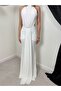 Women's White Halter Neckline Side Cutout Gathered Draped Long Evening Dress - 3