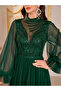 Dark Green Beaded Sequin Mesh Maxi Dress - 5