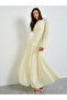 Yellow Solid Bell Sleeves Ruffles A-Line Maxi Dress