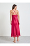 Burgundy Lace-Trim Slip Dress with Side Slit - 4