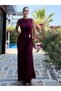 Burgundy Side Gathered Dress with Shoulder and Waist Buckles
