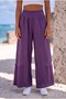 Purple Pocket Mesh Detailed Elastic Waist Wide Leg Casual Cotton Woven Trousers 90 63 - 3