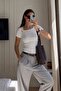 Women's Ribbed Blouse Luna Glow White – Square Neckline, Accessory Details, Comfortable Fit, Modern Cut - 3