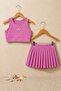 Girl's Pleated Crop Shorts Skirt Bottom - Top Set