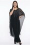 Women's Front and Back V-Neck Top, Chiffon Stone Detailed Wide Leg Plus Size Lycra Sandy Jumpsuit - 3