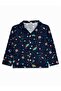 Boys' Cotton Suede Fabric Navy Blue Planets Space Pattern Shirt Collar Buttoned Winter Pajamas with Sleep Band - 3