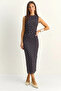 Women's Draped Polka Dot Lined Midi Black Dress - 2