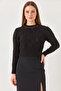 Women's Beaded Collar Bowknot Knitwear Black Sweater - 5