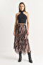 Women's Patterned Asymmetrical Cut Lined Chiffon Brown Beige Skirt