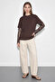 Women's Crew Neck Lace Sleeve Oversize Cotton t Shirt Bitter Coffee T-Shirt - 2