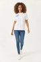 Women's Stone Embroidered Short Sleeve T-Shirt with Butterfly Accessories White - 3