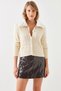 Women's Hair Braided Collar Fur Knitwear Cream Cardigan