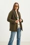 Women's Fur Lined Shawl Collar Suede Khaki Coat with Pocket Detail - 6