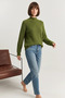 Women's Crew Neck Raglan Sleeve Knitted Patterned Soft Textured Knitwear Khaki Sweater - 3
