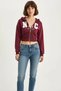 Women's Embroidered Three-Thread Embroidered Hooded Crop Burgundy Cardigan