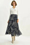 Women's Draped Waist Detailed Lined Patterned Long Skirt De Navy Blue - 3