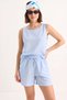 Women's Thick Strap Blouse with Elastic Waist and Pocket Detail Shorts Muslin Baby Blue Set - 5