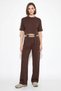 Women's Striped Detailed Crop Blouse High Waist Bitter Coffee Set