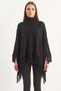 Women's High-Neck Tasseled Knitwear Poncho Black - 7