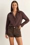 Women's Padded Cross-Cover Detailed Asymmetrical Wide Cuff Poplin Bitter Brown Shirt - 6