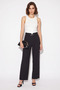 Women's Buckle High Waist Pleated Detailed Straight Leg Fabric Black Trousers
