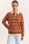 Women's Polo Collar Striped Knitwear Tile Sweater - 8