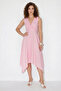 Women's Lined Double-Breasted Collar Asymmetrical Cut Midi Pink Dress - 2
