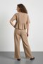 Women's Tie-Detail Short Sleeve Brown Top and Bottom Set - 5