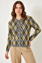 Women's Diamond Pattern Crew Neck Buttoned Knitwear Gray Cardigan - 6