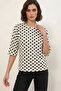 Women's Round Neck Oversize Polka Dot White Blouse - 3
