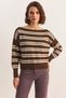 Women's Boat Neck Striped Knitwear Brown Sweater - 2