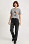 Women's Rabbit Embroidered Crew Neck Basic t Shirt Gray - 3