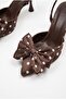 Women's Polka Dot Patterned Bow Detailed Thin Heeled Slingback Stiletto Bitter Brown - 4
