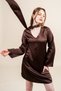 Women's Winter Coffee Satin Scarf Detailed Long Sleeve Dress 50360