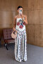 Tropical Pattern Strap Blouse and Pants Set - 9005