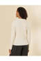 Women White V-Neck Polo Knit Pullover - 3