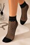 Women's Black Mesh Metallic Double Stripe Ankle Detailed Socks - 2