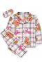 Girl's Cotton Suede Fabric Pink Plaid Teddy Bear Patterned Shirt Collar Buttoned Pajama Set