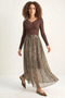 Women's Patterned Belt Detailed Lined Chiffon Maxi Brown Skirt - 3