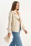Women's Elastic Waist Pocket Detailed Detachable Fur Collar Lined Short Trench Coat Stone - 3