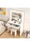 Dressing Table with LED Lights, Vanity Desk with Mirror & Cushioned Stool, Makeup Table with Storage Drawers for Bedroom Apartment - 3