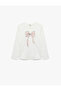 Cotton Long Sleeve Crew Neck Glittery Bow Printed School T-Shirt