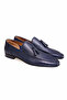 Dark Blue Color Laceless Genuine Leather Men's Shoes