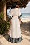 Embroidered Long Half-Sleeve Cotton Lined Dress Size 36-38 - 2