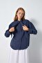 Women's Navy Blue Collar Detailed Modal Fabric Shirt 31189 - 7
