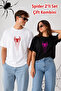 Spider Printed Unisex Oversize T-Shirt Couple Combination Loose Fit Spider Patterned Black and White Cotton T-Shirt