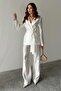 Ecru Belted Waist Jacket and Trousers Shiny Set