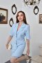 Baby Blue Gold Buttoned Lace Jacket - 3
